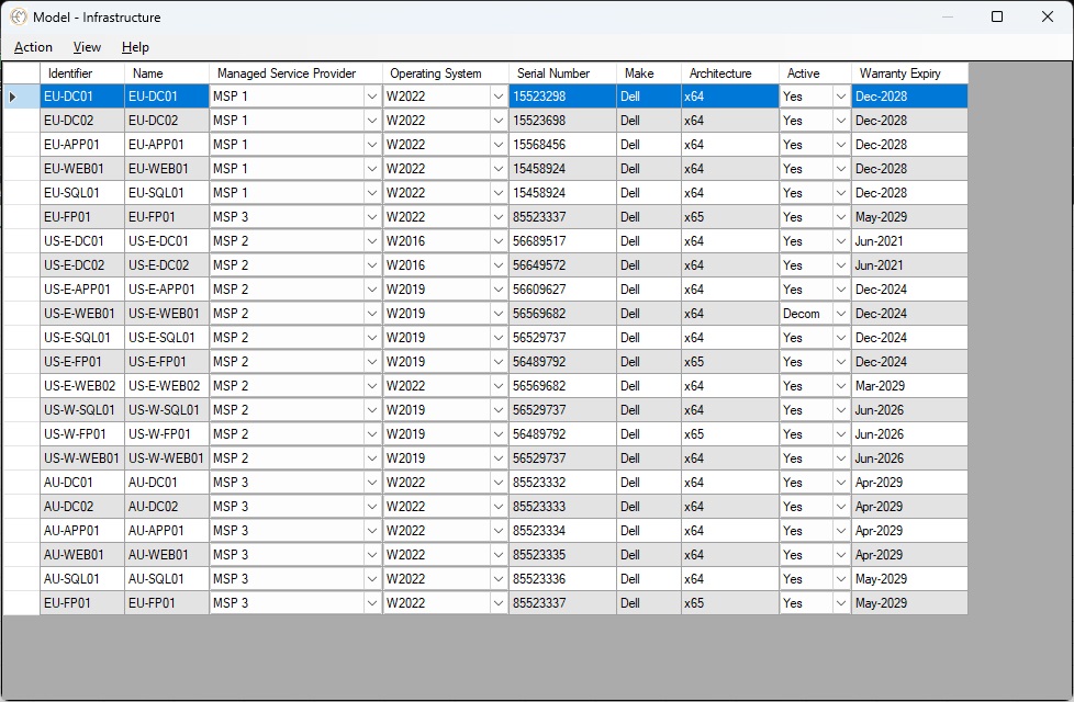 Enterprise Modelling Models screen is your input screen for data held in your defined Reference Catalogues.