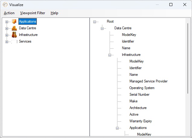 Visualize screen shot showing your hierarchy of Reference Catalogues and the repository data being mapped to create a dynamic representation in MS Office Applications.